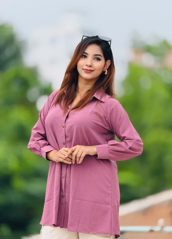 Women's Solid Onion Pink Color Tunic  Shirt - Image 4
