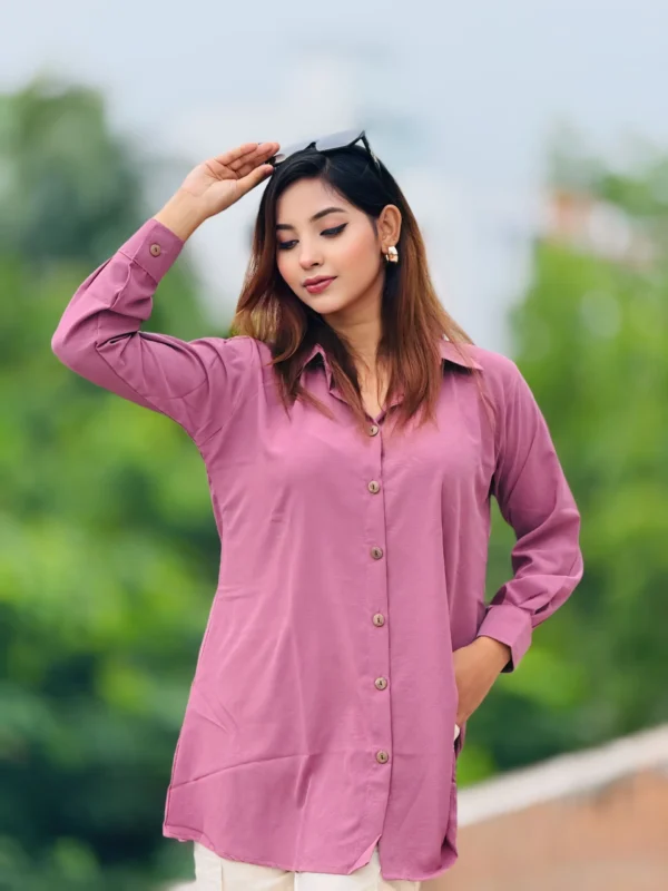 Women's Solid Onion Pink Color Tunic  Shirt - Image 2