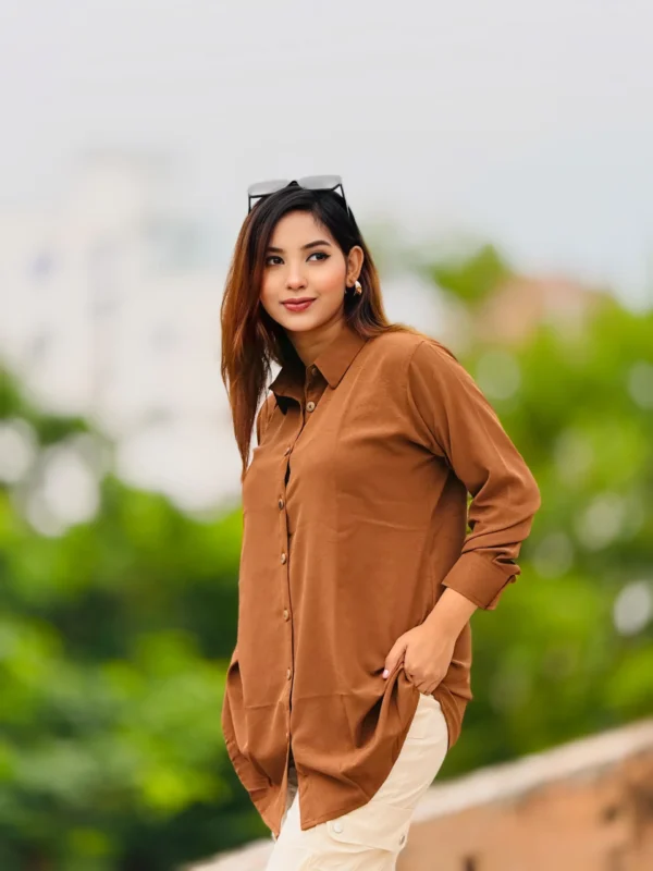 Women's Solid Coffe Color Tunic  Shirt - Image 5