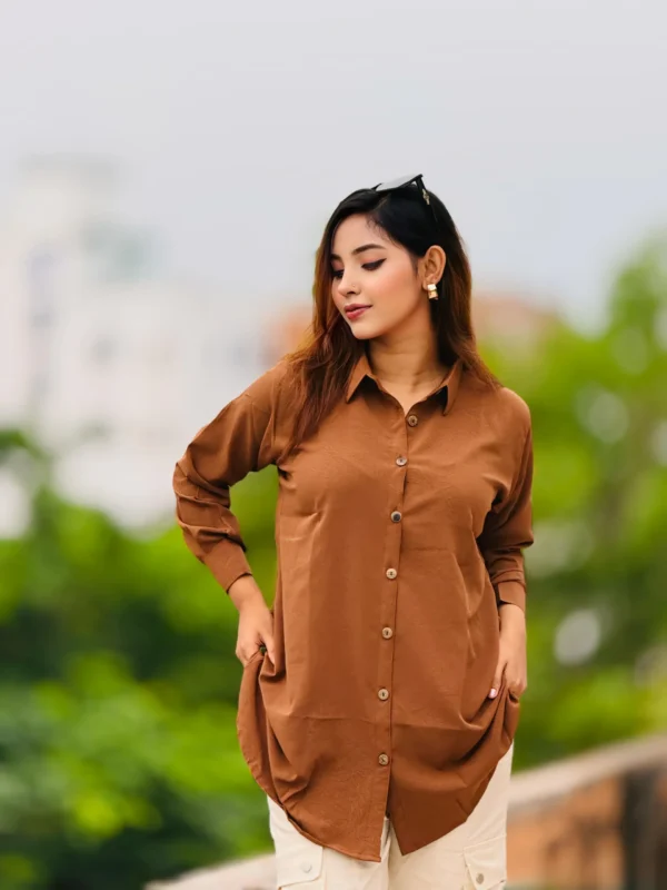 Women's Solid Coffe Color Tunic  Shirt - Image 4
