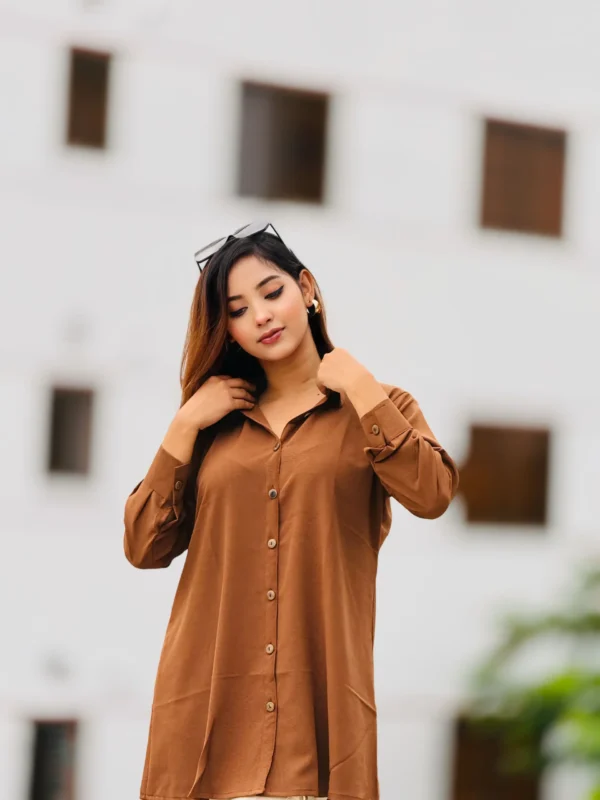Women's Solid Coffe Color Tunic  Shirt - Image 3