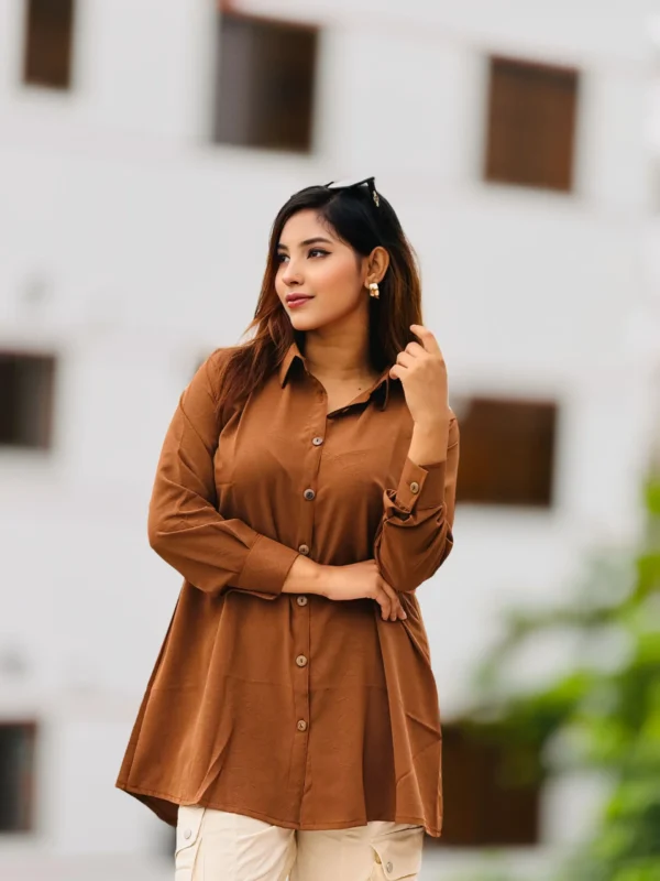 Women's Solid Coffe Color Tunic  Shirt - Image 2