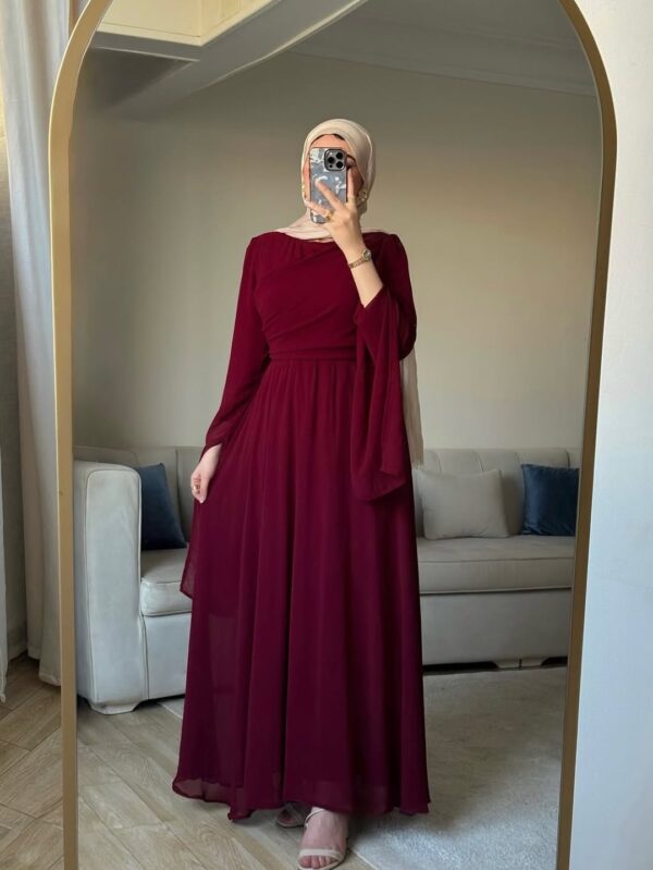 Flare Sleeve Elegant Princess Gown(Maroon) - Image 2