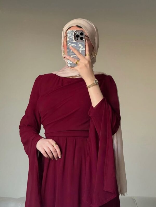 Flare Sleeve Elegant Princess Gown(Maroon) - Image 4