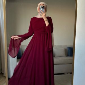 Flare Sleeve Elegant Princess Gown(Maroon)