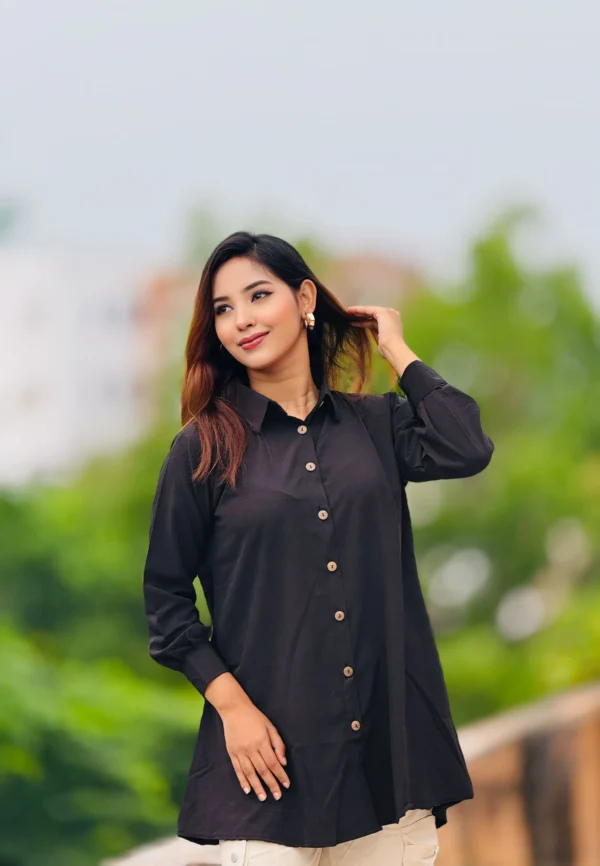Elegant Women's Shirt in Premium Bangchur Cherry Fabric (Black) - Image 3