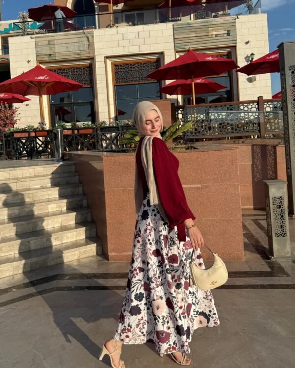 Elegant Maroon-Floral Maxi Skirt-Top Set - Image 4