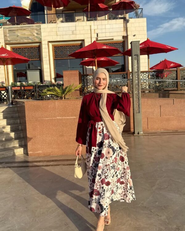 Elegant Maroon-Floral Maxi Skirt-Top Set - Image 2