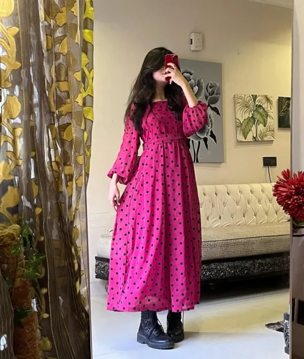 Hot Pink  Floral Desire Semi Long Gown - Image 3