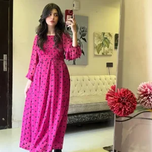 Hot Pink  Floral Desire Semi Long Gown