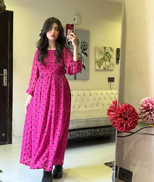 Hot Pink  Floral Desire Semi Long Gown