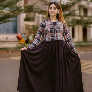 Fashionable Koti Jacket Style Floor Length Gown Coffee