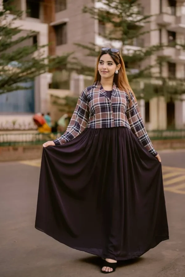 Fashionable Koti Jacket Style Floor Length Gown Coffee