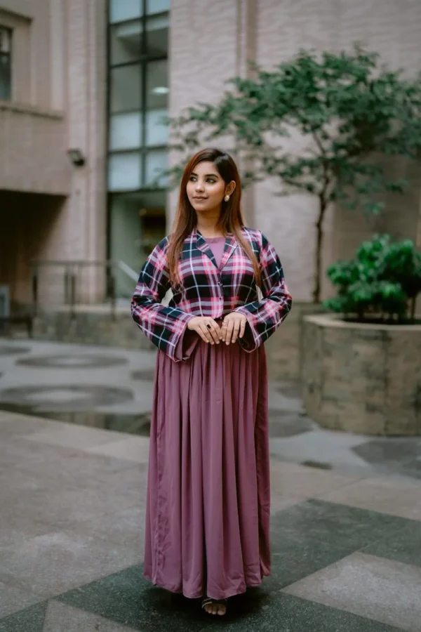 Fashionable Koti Jacket Style Floor Length Gown (peyaj) - Image 2