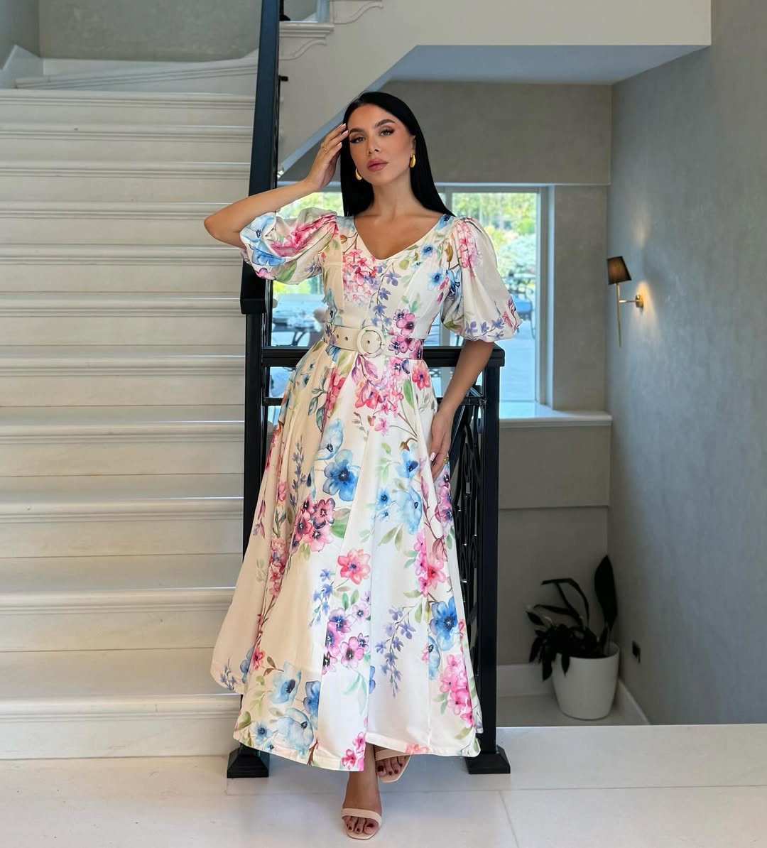 Floral Print Desire Semi Long Gown - Image 3