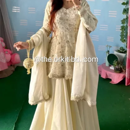 Noor-e-Chowa |Off-White || Premium Kurti Plazo  Exclusive Fancy Georgette with Premium Jimmy Choo Fabrics