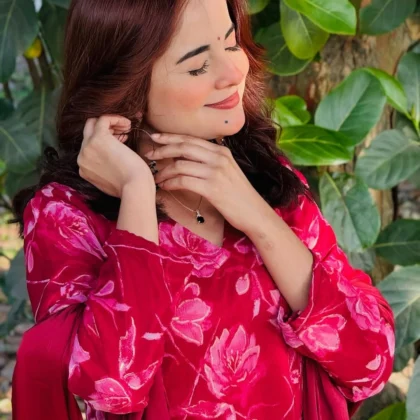 Soft Touch Jafran Georgette Kurti Set Designed for Comfort, Elegance and Style || Meroon